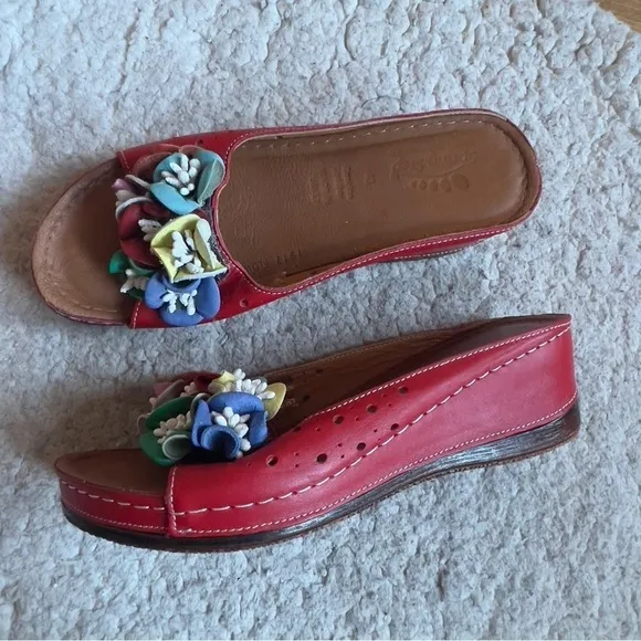 Spring Step Slip On Multicolor Leather Flowerchild Platform Wedge Sandals Sz 41