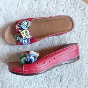 Spring Step Slip On Multicolor Leather Flowerchild Platform Wedge Sandals Sz 41