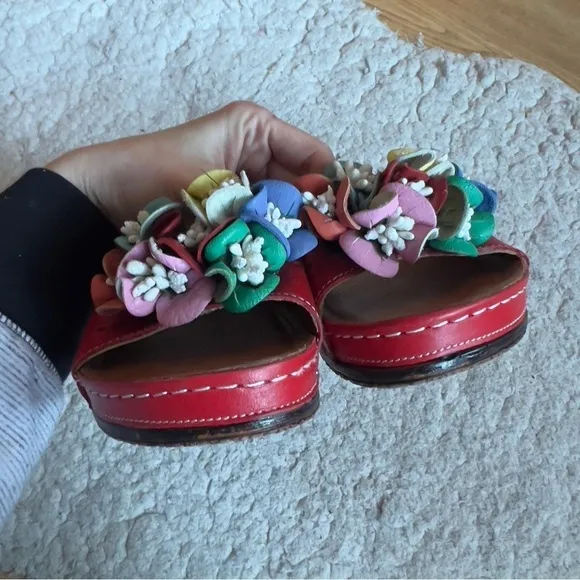 Spring Step Slip On Multicolor Leather Flowerchild Platform Wedge Sandals Sz 41