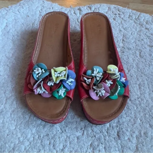 Spring Step Slip On Multicolor Leather Flowerchild Platform Wedge Sandals Sz 41