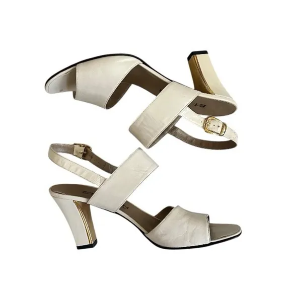 St. John Cream High Heel Slingback Leather Sandals Size 8AA