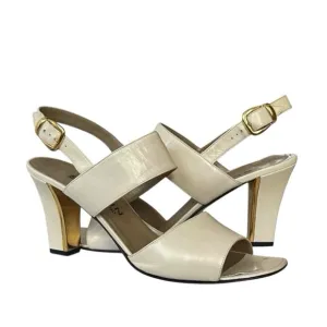 St. John Cream High Heel Slingback Leather Sandals Size 8AA