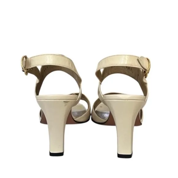 St. John Cream High Heel Slingback Leather Sandals Size 8AA