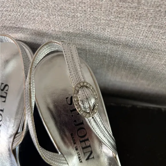 St. John Silver leather Women's Heel Sandals Size 9.5 B