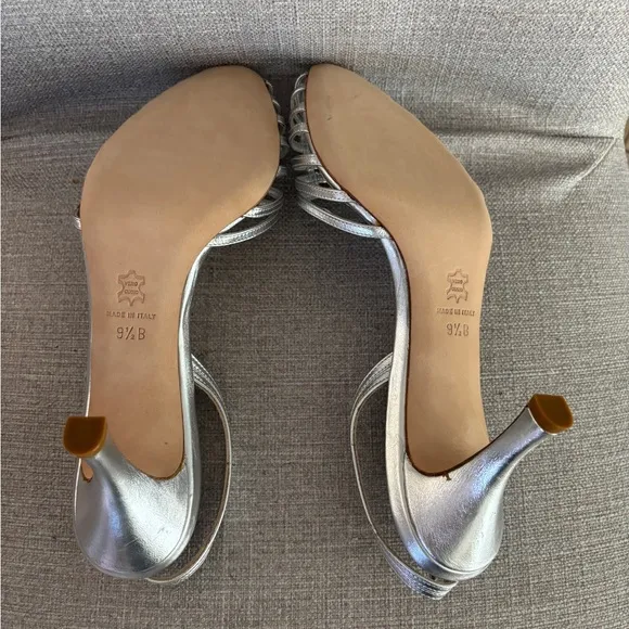 St. John Silver leather Women's Heel Sandals Size 9.5 B