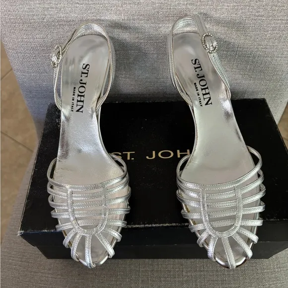 St. John Silver leather Women's Heel Sandals Size 9.5 B