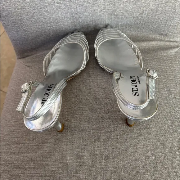 St. John Silver leather Women's Heel Sandals Size 9.5 B