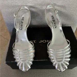 St. John Silver leather Women's Heel Sandals Size 9.5 B