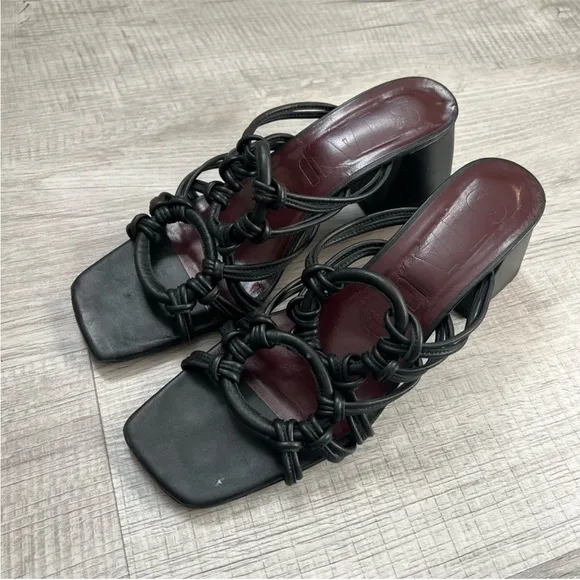 STAUD Adeline Heel Block Square Toe Sandals Size 40 Black Leather