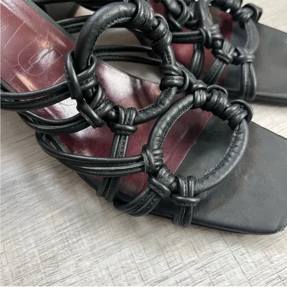 STAUD Adeline Heel Block Square Toe Sandals Size 40 Black Leather