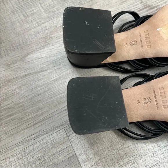 STAUD Adeline Heel Block Square Toe Sandals Size 40 Black Leather