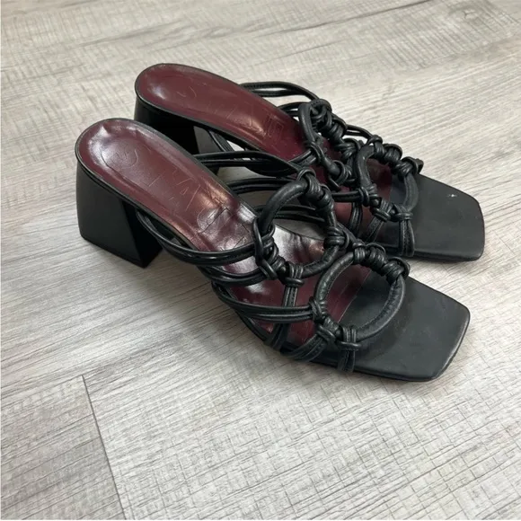 STAUD Adeline Heel Block Square Toe Sandals Size 40 Black Leather