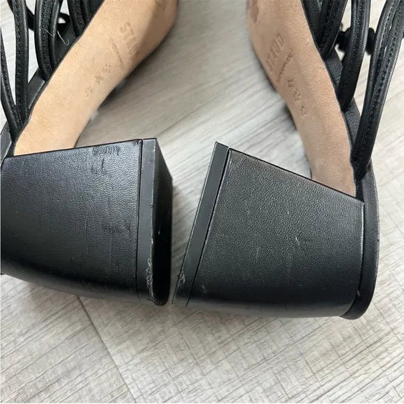 STAUD Adeline Heel Block Square Toe Sandals Size 40 Black Leather