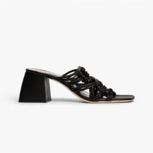 STAUD Adeline Heel Block Square Toe Sandals Size 40 Black Leather