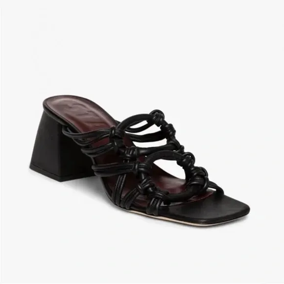 STAUD Adeline Heel Block Square Toe Sandals Size 40 Black Leather