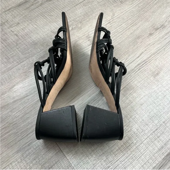 STAUD Adeline Heel Block Square Toe Sandals Size 40 Black Leather