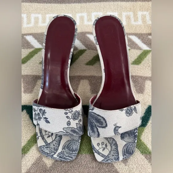 STAUD Billie Tropical Print Canvas Wedge Sandals in Toile De Jouy Size 39 US 9