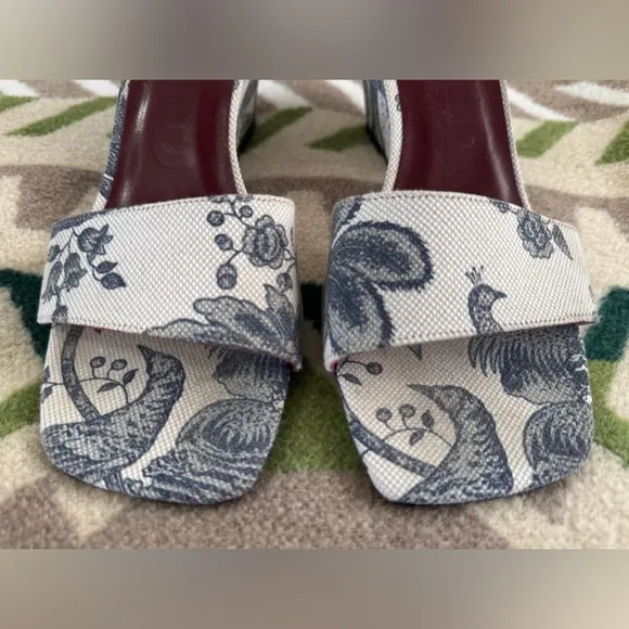 STAUD Billie Tropical Print Canvas Wedge Sandals in Toile De Jouy Size 39 US 9
