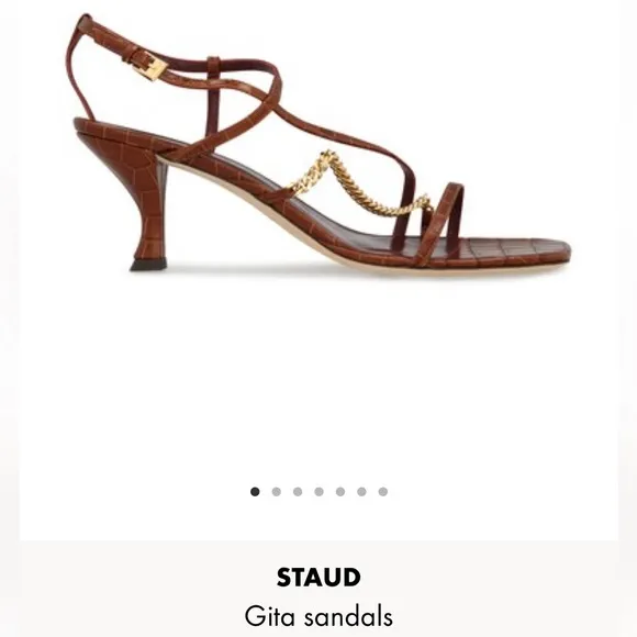 STAUD Gita Chain Strappy Leather Sandals kitten heel