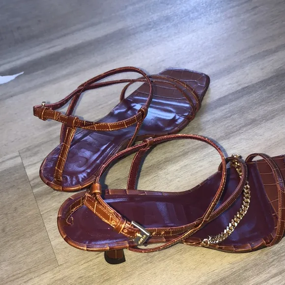 STAUD Gita Chain Strappy Leather Sandals kitten heel