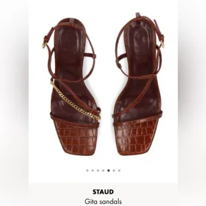 STAUD Gita Chain Strappy Leather Sandals kitten heel