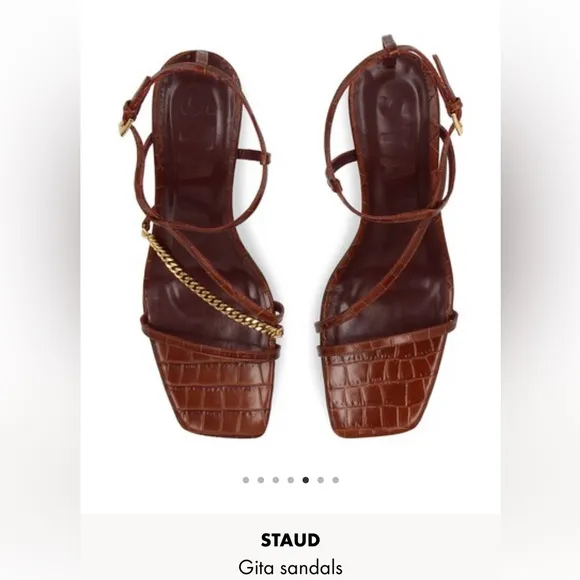 STAUD Gita Chain Strappy Leather Sandals kitten heel