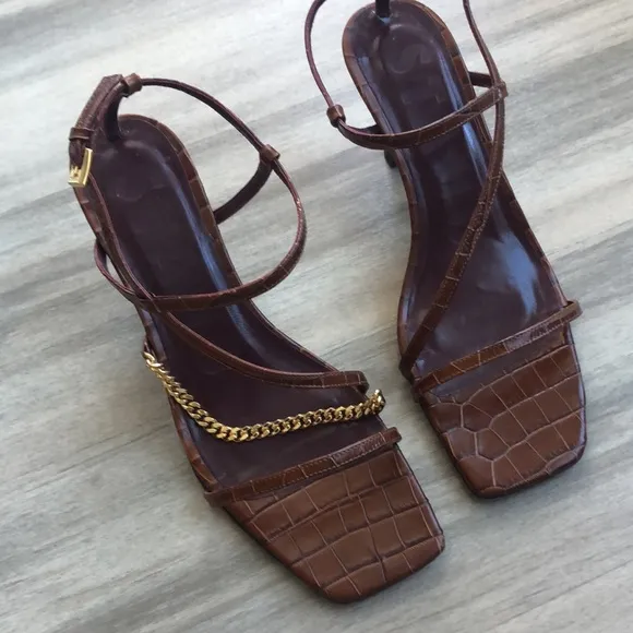 STAUD Gita Chain Strappy Leather Sandals kitten heel