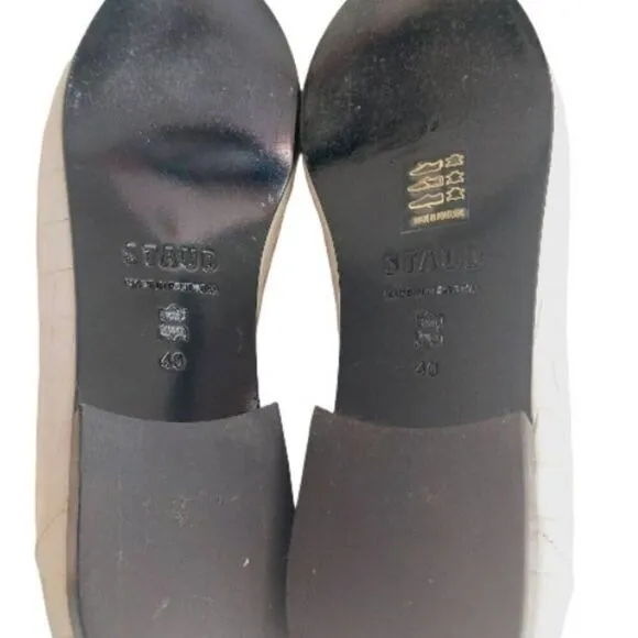 STAUD Juju Leather Loafers White Croc Embossed Flats Size 40 Designer Shoes