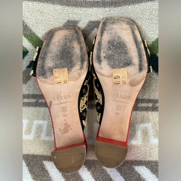 STAUD Nevil Asymmetrical Beaded Heel Sandals in Leopard Size 38 US 8 Retail $350