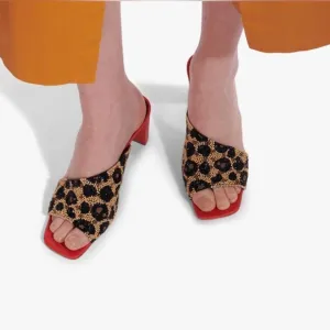 STAUD Nevil Asymmetrical Beaded Heel Sandals in Leopard Size 38 US 8 Retail $350