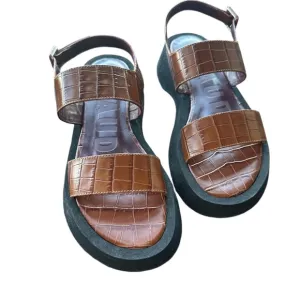 Staud Nicky crocodile Embossed Leather Sandals Brand New