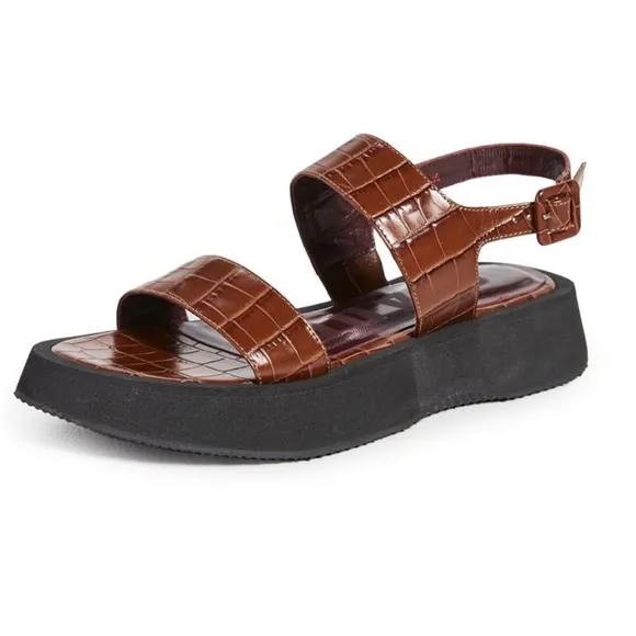 Staud Nicky crocodile Embossed Leather Sandals Brand New