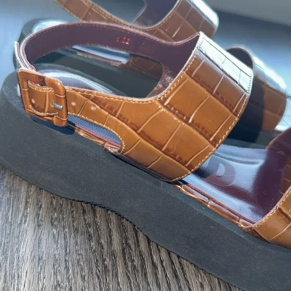 Staud Nicky crocodile Embossed Leather Sandals Brand New