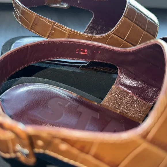 Staud Nicky crocodile Embossed Leather Sandals Brand New