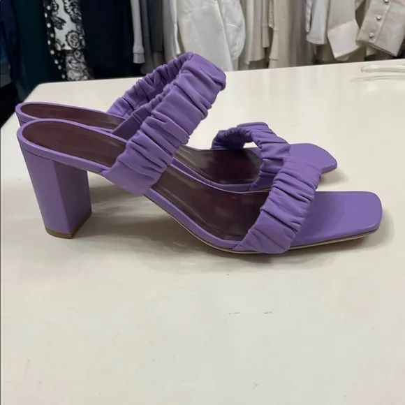 STAUD Purple Ruched Sandals with Block Heel