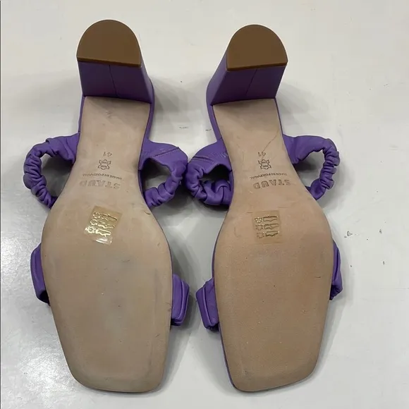 STAUD Purple Ruched Sandals with Block Heel