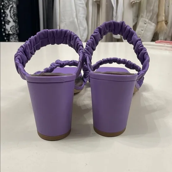 STAUD Purple Ruched Sandals with Block Heel
