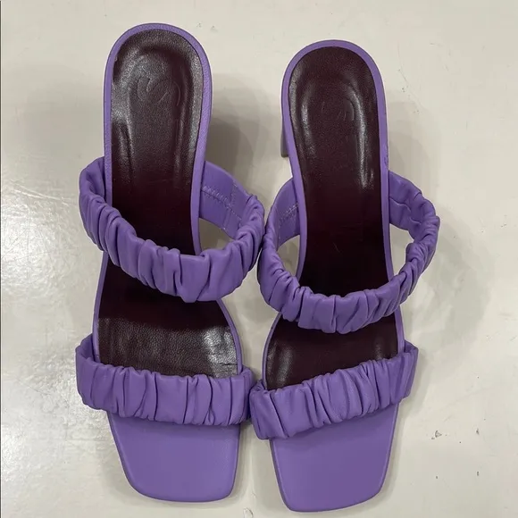 STAUD Purple Ruched Sandals with Block Heel
