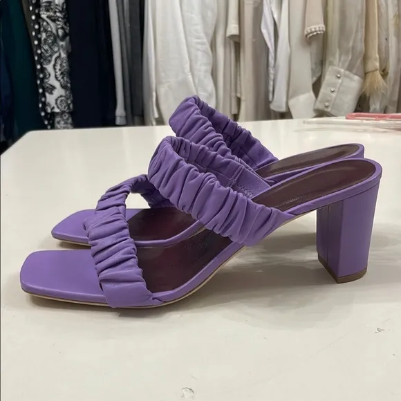 STAUD Purple Ruched Sandals with Block Heel