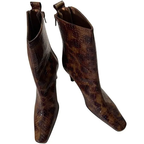 STEFANI Boots Womens Size 10 Bronze Heeled Crocodile Pattern RARE Y2K