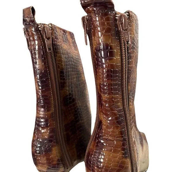 STEFANI Boots Womens Size 10 Bronze Heeled Crocodile Pattern RARE Y2K