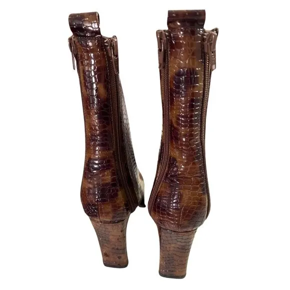 STEFANI Boots Womens Size 10 Bronze Heeled Crocodile Pattern RARE Y2K