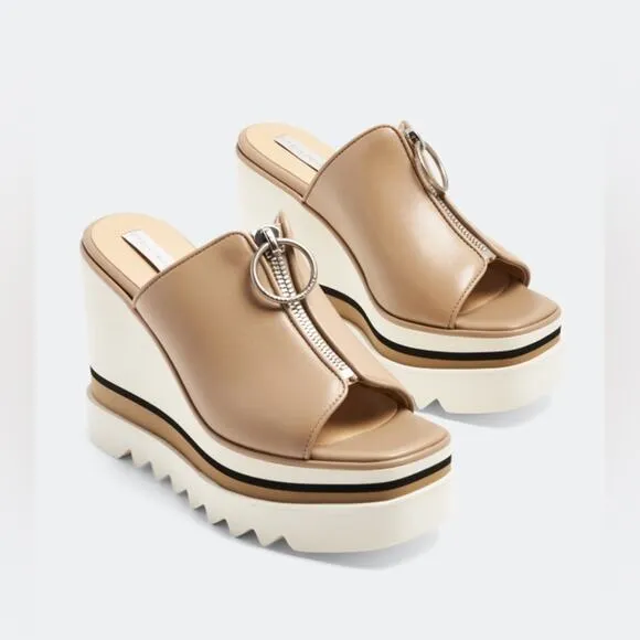 Stella McCartney Sneak-Elyse Beige Wedge Platform Slide Sandals Women’s Size 41