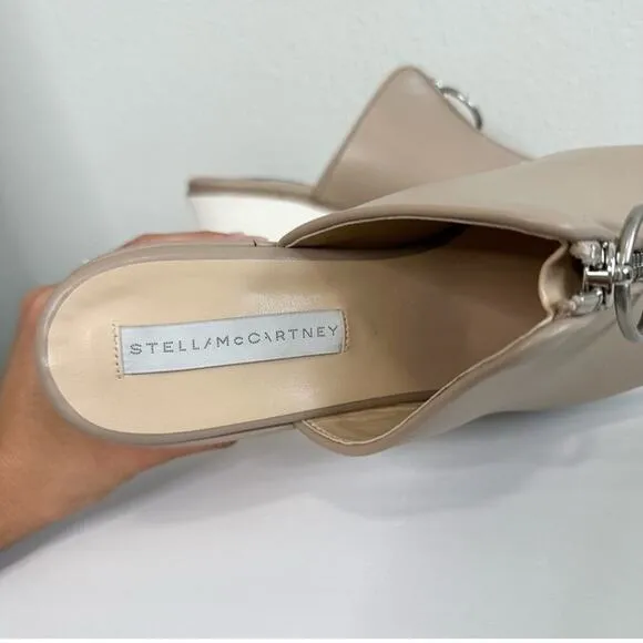 Stella McCartney Sneak-Elyse Beige Wedge Platform Slide Sandals Women’s Size 41