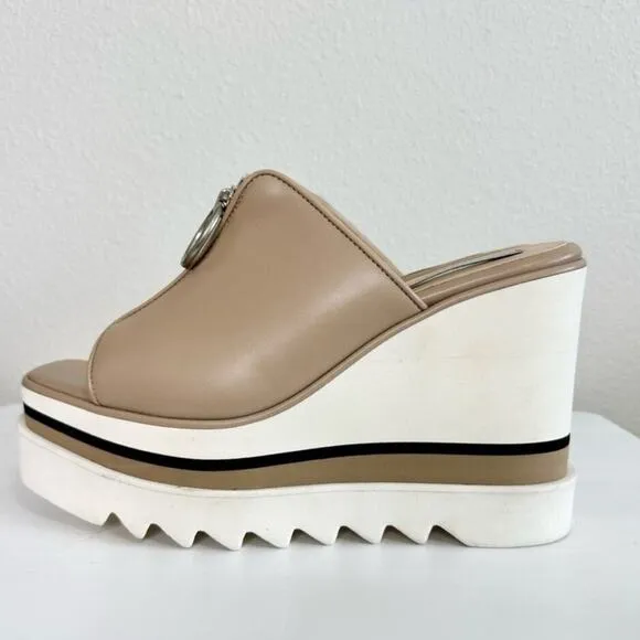 Stella McCartney Sneak-Elyse Beige Wedge Platform Slide Sandals Women’s Size 41