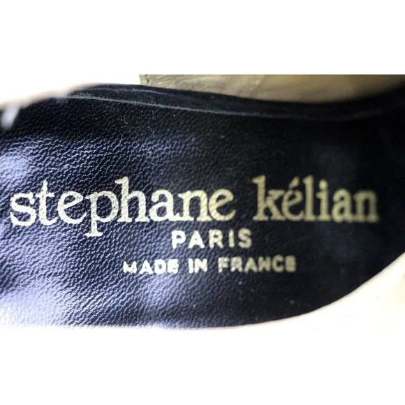 Stephane Kelian BLACK BEIGE LEATHER MID HEEL OPEN TOE LACE SLINGBACK SANDALS 5
