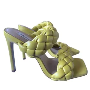 Steve Madden 8.5 Kenley Heel Puffy Braided Leather Square Toe Sandals Yellow