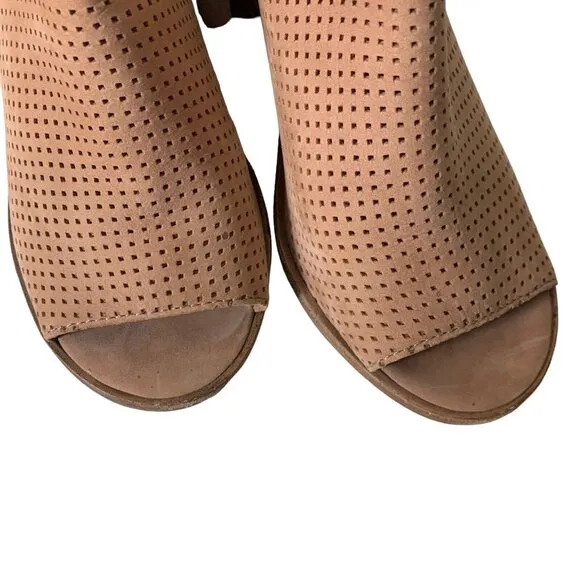 Steve Madden 9 Booties Tala Open Toe Boots 3.5&quot; Block Heel Brown Suede Cutouts