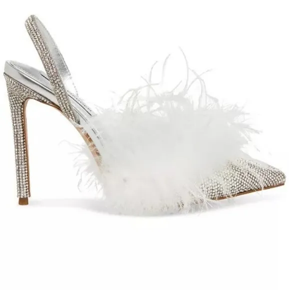 Steve Madden Alexis-R Feather and Rhinestone Slingback Pumps Size 9