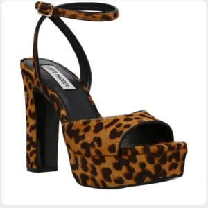 Steve Madden Assured Leopard Print Real Fur Platform Heels 6.5